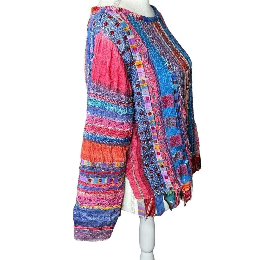 Sandy Starkman Vintage Mixed Media Art To Wear Embellished Multicolor Sweater S - Picture 3 of 12